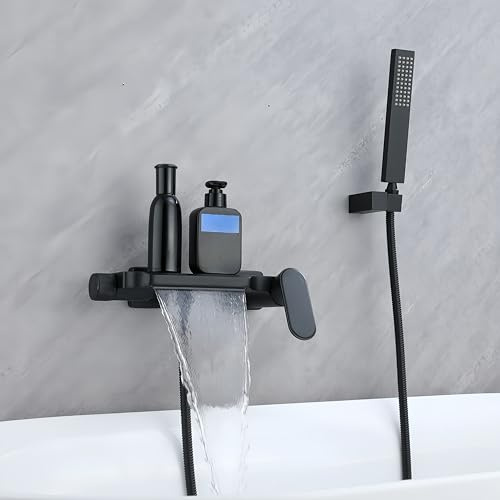 grifo bañera negro cascada Grifo Bañera Cascada Con Grifo Ducha Monomando,moderno Grifo Bañera Cascada Pared Laton Con Alcachofa (negro)
