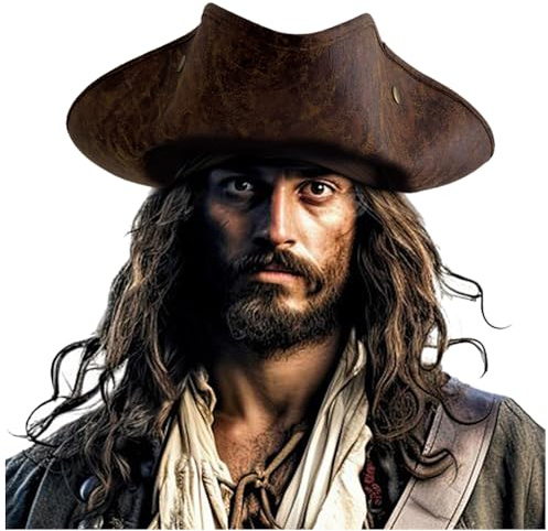 keland Chapeau Pirate Cuir Chapeau Tricorne pour Adulte Femmes Hommes (Marron)