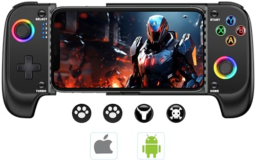 HASACOOL Mobile Gaming Controller for iPhone/Android,Wireless Phone Controller Hall Effect Joystick with RGB-PS Remote Play/Xbox Cloud/Steam Link/GeForce Now/MFi Apple Arcade-Call of Duty,Roblox