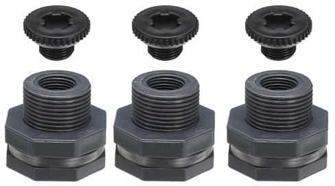 PATIKIL Conector De Mamparo De PVC con Tapón G 1/2, 3 Piezas Conector De Tanque De Agua con Doble Roscado Y Junta De Sellado De PVC para Cubo De Lluvia, Fregaderos, Acuarios, Gris
