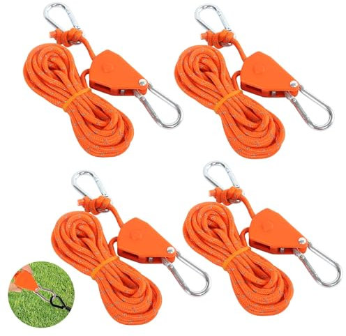 prota Abspannseile mit Seilspanner 4m, 4 Stück Reflektierend Abspannseile Seil, 4mm Leichte Abspannleine Zeltschnur Einstellbare Seilratsche mit Haken für Campingzelte Markisen Orange