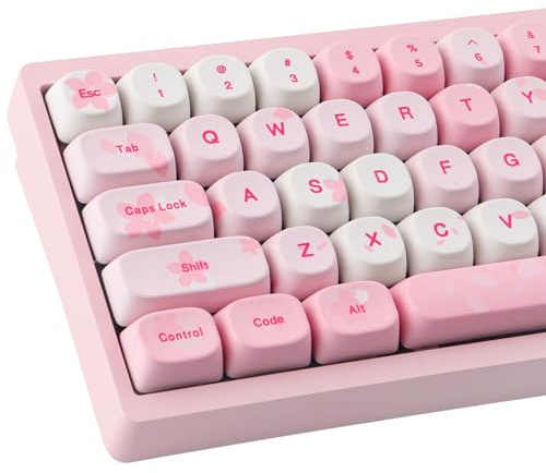 Tsungup MOA Keycaps-Pink Sakura,129 Keys Cute PBT Custom Cherry Blossom Keycaps 100 Percent,Dye Sub Key Caps Keyboard Keycap Set for MX Switches Mechanical Keyboard(only keycap)