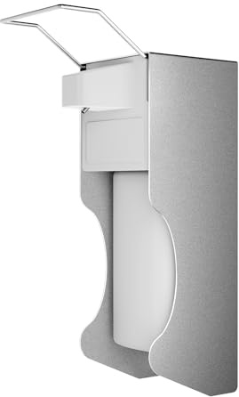 HOUSEHOLD WORLD Euro Dispenser with Wall Mount and Elbow Pressure for Disinfectant and Hand Soaps - White Aluminium Soap Dispenser, 500 ml