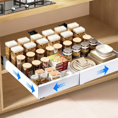 Chumix Tiroir Coulissant Cuisine Adhesif, Rangement Coulissant Placard Cuisine Avec 3 Guides Coulissants Autocollants, Sans perçage, Salle de Bain