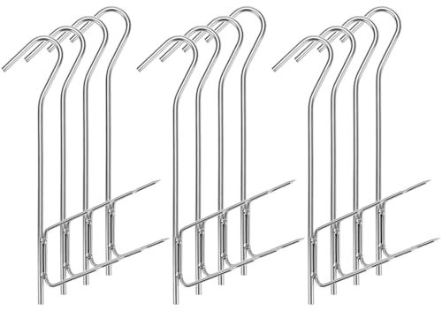 QWORK® 12 Stück Räucherhaken, 304 Edelstahl Räucherhaken Doppelhaken 21CM, für Fisch, Fleisch, Wurst
