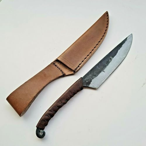 Craftopatic Medeltida kniv | handgjord vikingingingkniv | keltisk kniv för trädgård och camping med läderväska | LARP | HFK24
