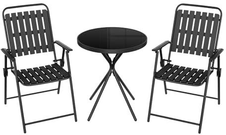 WOLTU Juego de Muebles Jardín 3 Piezas, Mesa y 2 Sillas Terraza, Estructura de Metal Resistente a Intemperie, Muebles Jardín Exterior, para Bistró Balcón y Patio, Negro