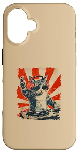 Custodia per iPhone 16 Divertente DJ Cat Disco Sound Tech Cuffia Musica