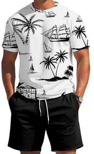 Oanviso 2 Pezzi da Uomo Tuta Completi Costume da Jogging Stampa Tute Estivo Maniche Corte Moda Maglietta Camicia Maglietta e Sportivi Pantaloncini Pigiama A Nero L