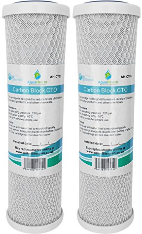 2x AquaHouse AH-CTO5 Cartuchos de filtro de agua de bloque de carbono de 10 para agua potable, sistemas de ósmosis inversa, para todas las carcasas de 10