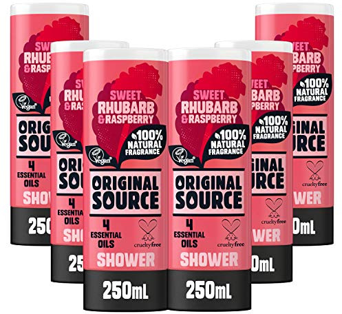 Original Source Rhubarb and Raspberry Shower Gel, 100 Percent Natural Fragrance, Vegan, Cruelty Free, Paraben Free, Bulk Buy, Pack of 6 x 250 ml