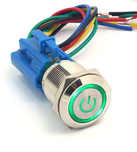 DollaTek 19mm 12V Interruttore momentaneo Interruttore a pulsante Simbolo di accensione Angel Eye LED Light Pulsante in metallo con cavo a spina - Verde