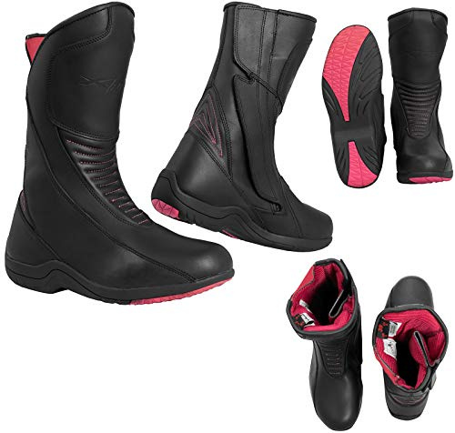 A-Pro Stivale Pelle Traspirante Omologato Moto Donna Touring Urban Custom Lady Impermeabile Nero 41