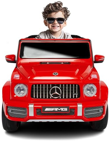 BabyCar Mercedes G63 Sport | Macchina per Bambini Elettrica Telecomandata 12V con 2 Motori 25W | Auto Elettrica per Bambini con Sedile in Pelle, Porte Apribili, USB | Licenza Ufficiale | Rosso, MP3