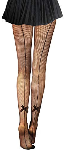Vintage Calze a Rete, Donna Sexy Collant a Rete Fini Attraente Calzamaglie Fishnet Hot con Cuciture Posteriori e Fiocco Vita Alta Calzettoni per Donne Eleganti