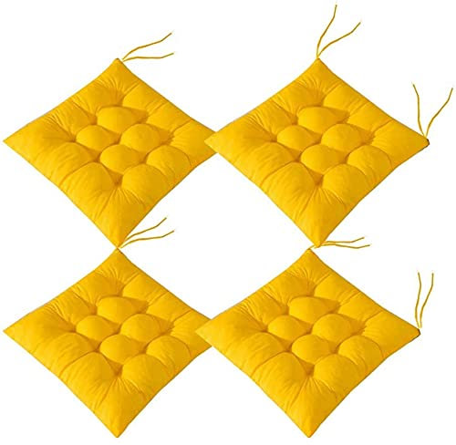 BRIXBEE 4 Almohadillas Suaves para Silla, Almohadillas para Asiento de Silla con Lazos, Cojines para sillas de Comedor para jardín, Patio, Cocina, Comedor (Amarillo, 45 x 45 cm)