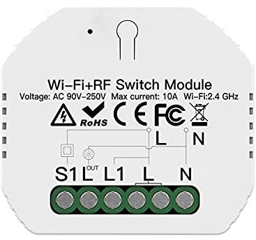 SH104 Mini interrupteur WIFI intelligent, Smart Switch Module, 10 A 220 V, fonction avec bouton N.O. + RF 433, compatible avec Amazon Alexa et Google Home (WIFI + RF433)