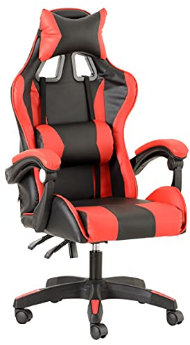 Baroni Home Chaise de Gaming, Chase de Jeux Ergonomique Chaise de Bureau avec Confortable Dossier réglable, Appui-tête et Soutien Lombaire, Rouge