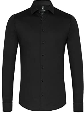 DeSoto Camisa de punto para hombre con cuello Kent, no necesita planchado, Negro , XL