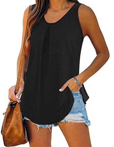 iChunhua Womens Summer Vest Tank Tops Crew Neck Loose Fit Sleeveless Shirts Casual Black X-Large