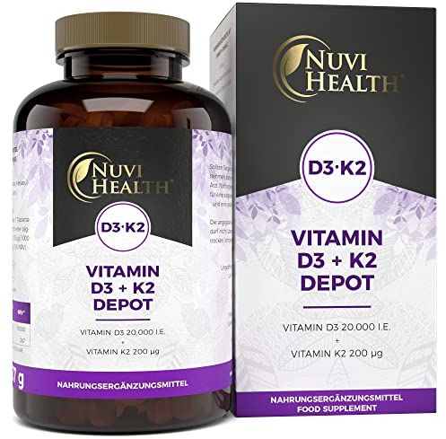Vitamin D3 20.000 I.E + Vitamin K2 200 mcg Menaquinon MK7 Depot - 180 Tabletten - Ohne unerwünschte Zusätze - Vegetarisch - Hochdosiert