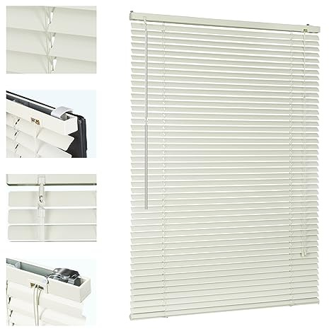 Sekey Klemmfix-Jalousie für Fenster freihängend, 25mm Alu-Lamellen, mit Bohren, inklusive Montagematerial Aluminium-Jalousie ohne Bohren, 80x220cm,Putzfarbe