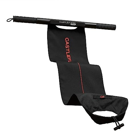 CastleFlexx Mobility and Full Body Strengthening Device | Non-Elastic Stretch Strap with Natural Premium Cork Handles for Stretching, Exercise, Physical Therapy, and Yoga | Height up to 5â9â Black/Red