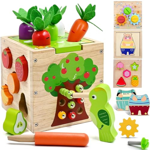 Jovecinn 6 in 1 Motorikwürfel Aktivitätswürfel Holzspielzeug Montessori Spielzeug Activity Center würfel Baby Motorikspielzeug Kinderspielzeug Lernspielzeug für Kinder Junge Mädchen Geschenk