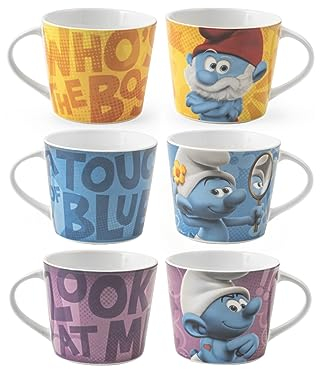 Home Schtroumpfs Lot de 6 tasses jumbo, porcelaine, sans soucoupe, 400 cc
