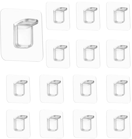 TRKETK 15 Pieces Self Adhesive Shelf Bracket, L-Shaped Shelf Support Racks Punch Free Shelf Brackets Adhesive Clear Plastic Pegs Hanger Holder for Partition Furniture Bookcase Shelf Bracket (6 x 6cm)