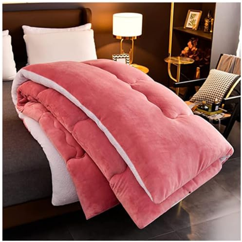 ZTGL Couette en Super Doux Velours d'agneau Couette Chaude en Hiver, Double Super Épaisseur Couverture, Moelleux et Respirant Édredon, Tissu Cachemire d'agneau Chaud Rapide,Rose,110x150cm(1kg)