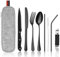 HOTUT Campingbesteck,9 Stück Edelstahl Besteck für Reise Camping,Tragbare Edelstahl Outdoor Bestecktasche mit Gabel, Löffel, Steakmesser,Strohhalm,Reinigungsbürste und Flaschenöffner
