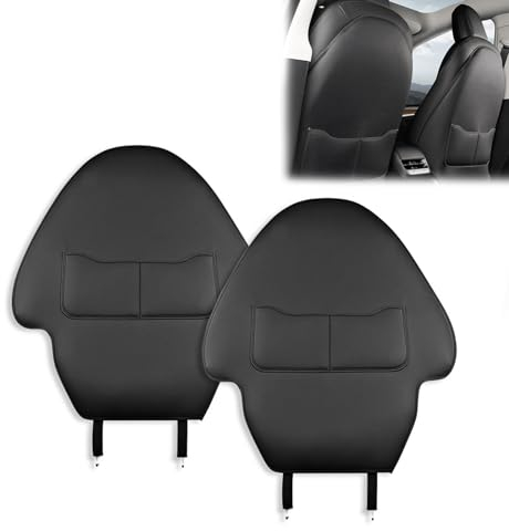 BODYGAD für Tesla Model Y ZubehöR Sitzschoner Auto Kindersitz Kindersitzunterlage für Tesla Model 3 ZubehöR Auto-Organizer, Leicht Zu Reinigen, ReisezubehöR, Pu-Leder, 2 StüCk, Schwarz