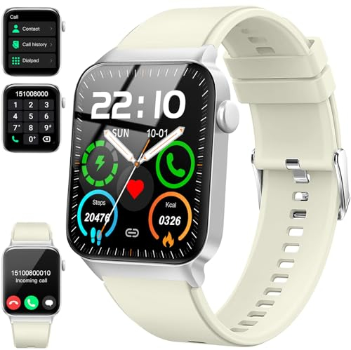 Donerton Smartwatch Herren Damen mit Telefonfunktion/Message Reminder, 1,85 Smart Watch, 112+Sportmodi IP68 Wasserdicht Sportuhr, Fitnessuhr mit Puls-Schlaf-Monitor Schrittzähler, Silberweiß