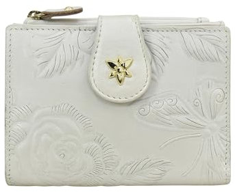 Anuschka Lederbörse, handbemalt, zweifach gefalteter Organizer - Tooled Rose Pearl White