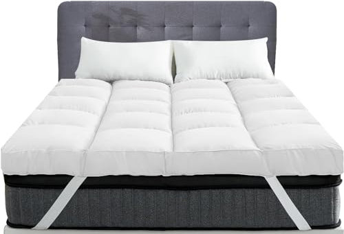 Linens World Mattress Topper Kingsize Bed, 10CM Extra Thick King Mattress Topper - 1000GSM Filling Fiber - Luxurious Comfort, Hypoallergenic, Elastic Straps Deep Pocket Thick King Size