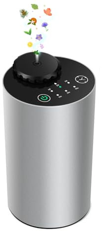 Difusor de aceite esencial sin agua, pilas, aromaterapia inalámbrico con temporizador y 3 niveles de niebla, difusor de coche, aleación de aluminio plateado