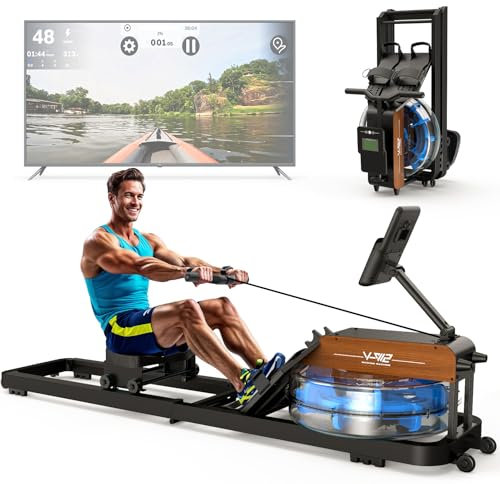 ORISYN Rudergerät für Zuhause, Klappbares Wasserrudergerät mit Bluetooth Monitor, Rudergeräte mit Verstellbarer Tablethalterung, 160KG Gewichtsbelastung