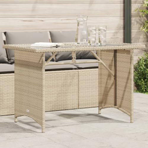 Xichuzi Gartentisch mit Glasplatte Beige 110x68x70 cm Poly Rattan, Terrassentisch, Esstisch Garten, Gartenesstische, Gartenmöbel, Außentisch - 366353