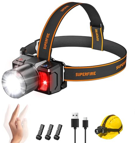 SuperFire PROFESSIONAL LED Grubenlampe & Stirnlampe/Kopflampe, 7000 Lumen Hochleistungslicht, 7 Stunden Laufzeit, Wiederaufladbar, für Bergbau, Höhlenforschung, Jagd, Outdoor, Nachtarbeit
