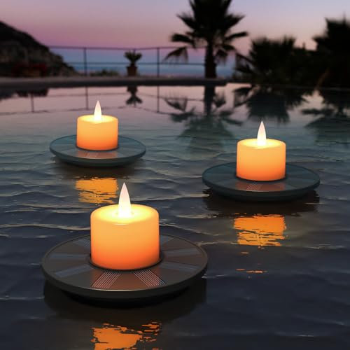 MALUX Luci galleggianti per piscina, confezione da 3 candele solari per esterni, impermeabili, IP66, alimentate a batteria, per piscina, stagno, eventi, feste. (3)