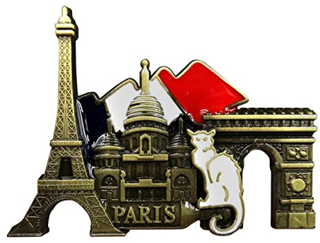Imán de metal para nevera retro de París, calcomanía decorativa estéreo, embalaje de bolsa de polipropileno | Imán de paisaje vintage para cocina, recuerdo de viaje o regalo, diseño creativo de