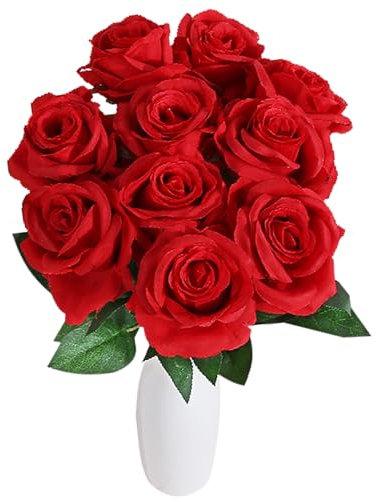 Veasbuu Konstgjorda rosor, fuskrosor med stjälkar, 8 cm konstgjord blombukett för bruddekor, inomhus utomhus bröllop, födelsedagar, mors dag och fester arrangemang