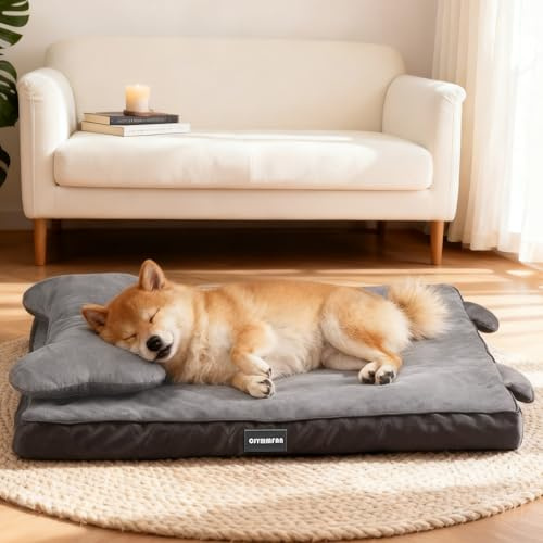 CJYMMFAN Letto ortopedico per cani con poggiatesta rimovibile, lavabile con schiuma a gabbia per uova, impermeabile con cuscino per supporto testa e articolazioni