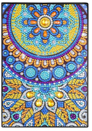 MWOOT Mandala Diamant Peinture A5 Carnet, DIY 5D Strass Rhinestone Diamond Art Notebook Kit, DIY Notebook,Bricolage Journal pour Fournitures Scolaires et Bureau des Étudiants (50 Feuilles)