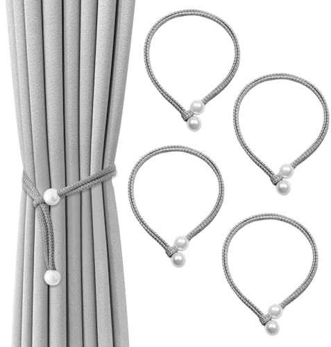 SUBTAVIK Set di 4 fermatende, Fibbia in Corda di Perle, Intreccio Elegante, Fermatende Regolabili per casa, Ufficio, Soggiorno, Camera da Letto (Grigio)