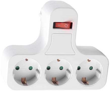 Enchufe múltiple con 3 Tomas de Corriente con Interruptor de Encendido, 3680W, 16A, 250V, Blanco，Adaptador de Regleta