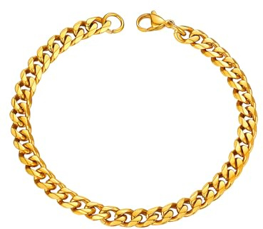 PROSTEEL Mens Bracelet - Cuban Chain Wrist Link Bracelets Hypoallergenic 316L Stainless Steel Jewellery Gold 6MM Width 19CM Length (with Gift Box)