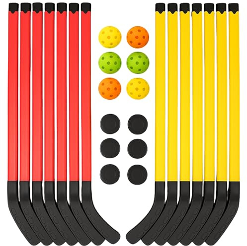 Liberty Imports 12-pack grundhockeyset – 36 tum inomhussport lekset med puckar och bollar – ungdomsträningsutrustning för barn fysisk utbildningsklass