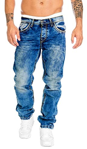 ORANDESIGNE Jeans Coupe Droite pour Hommes Jeans Stretch Coupe Slim Pantalon de Travail Couleur Pure Basique Décontracté Pantalons en Denim B Bleu Clair XL